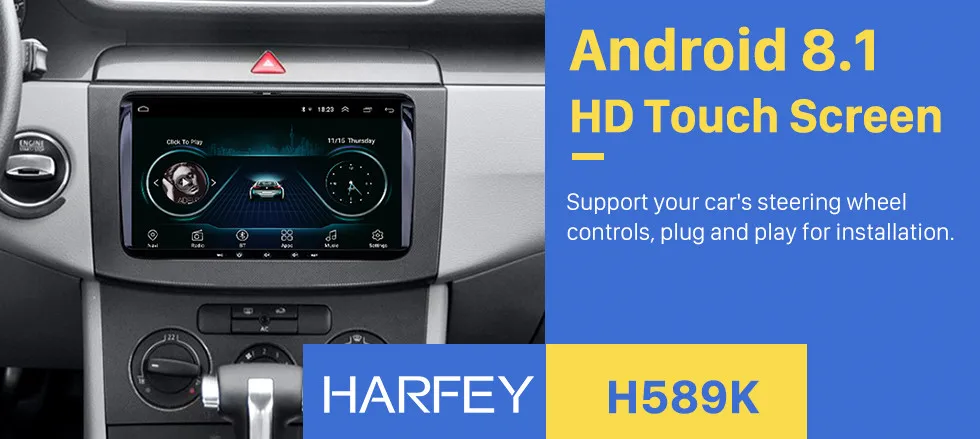 Harfey Android 8,1 9 дюймов 2din Автомагнитола gps Navi головное устройство проигрывателя для VW Volkswagen SEAT LEON CUPRA Skoda Passat b5 b6 CC Polo