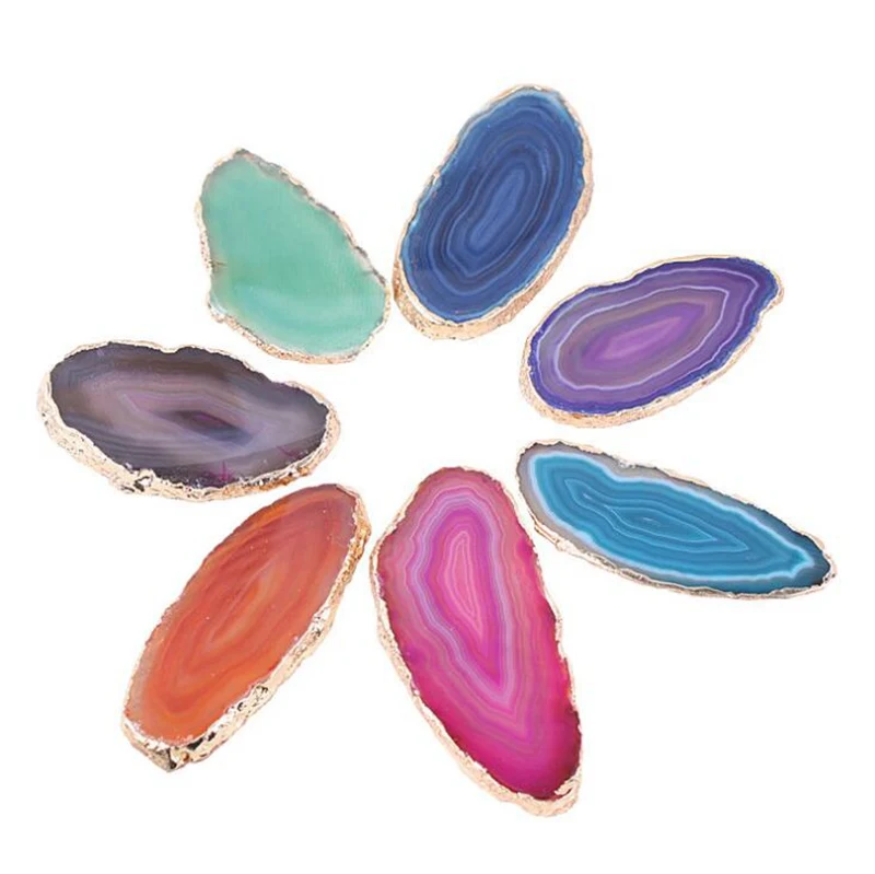 Agate Slice Luxury Stone Landscape Gold-Plated Edge Natural Agate Gemstones Home Accessories Palette Beautiful Stone