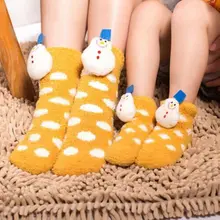 Теплые носки в рождественском стиле для взрослых и детей, для родителей и детей нескользящие носки-тапочки из полиэстера с мультяшным рисунком