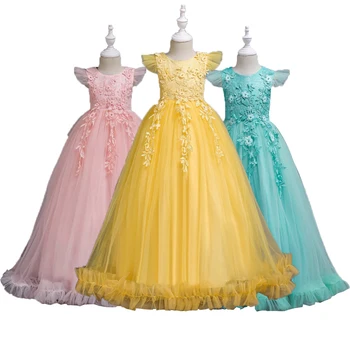 

Flower Lace Teenagers Dresses 3-14 Years Kids Dress Long Lace Elegant Princess Dresses Girl Evening Bridesmaid Party Dress Girls