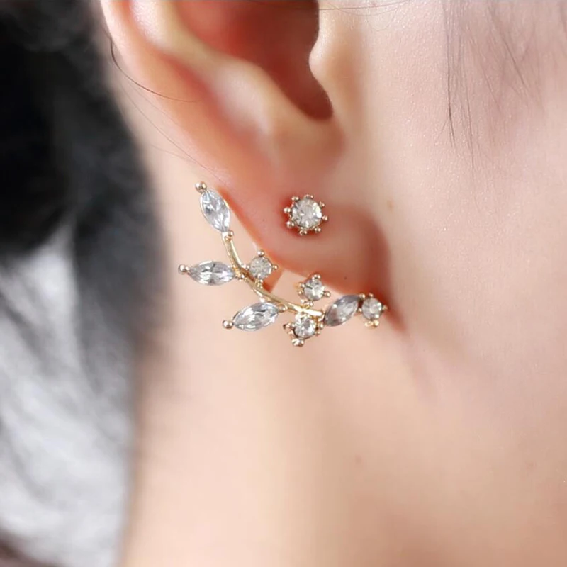 

Jisensp New Crystal Branch CZ Flower Stud Earrings for Bridal Fringed Jewelry Statement Blossom Flower Silver Earings Bijoux