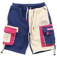 Горячие летние хип-хоп шорты мужские Harajuku военные карго мужские шорты цветной блок карман мужские s мешковатые шорты Ho мужские s джинсовые мужские