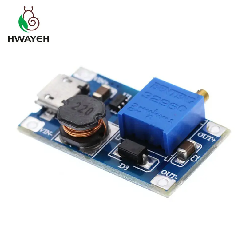 10 шт./лот MT3608 DC Регулируемый Модуль Boost 2A Повышающий с микро USB 2 в 24в до 5В 9В 12В 28В