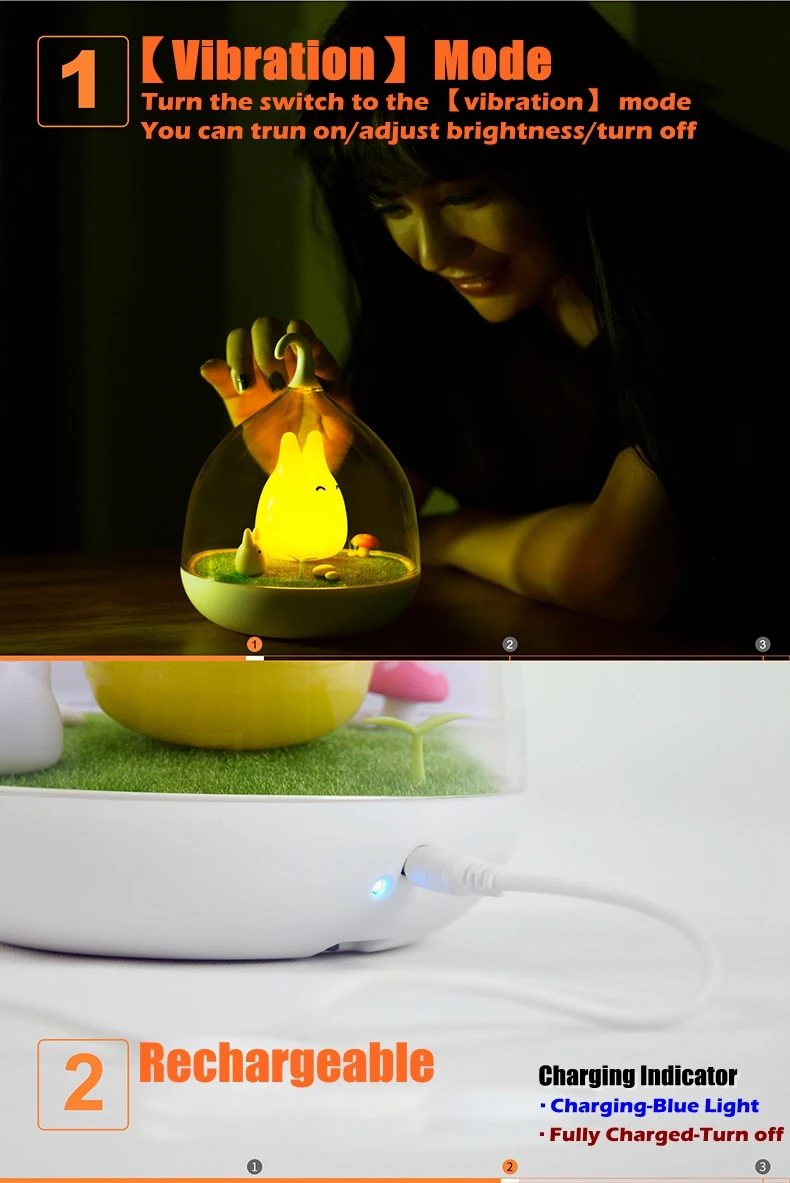 Sensor de Vibração Sensível ao Toque Totoro do Quarto do Bebê Lâmpada de Mesa Birdcage Night Light Nightlight Usb Portátil Recarregável Noite Led 6 Luzes noturnas