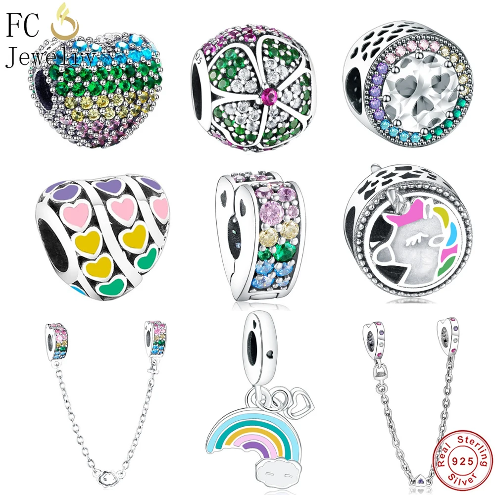 

2018 New Authentic 925 Silver LOVE Rainbow Heart Charm Clip and Bead Fit Original Pandora Charms Bracelets DIY Jewelry Wholesale