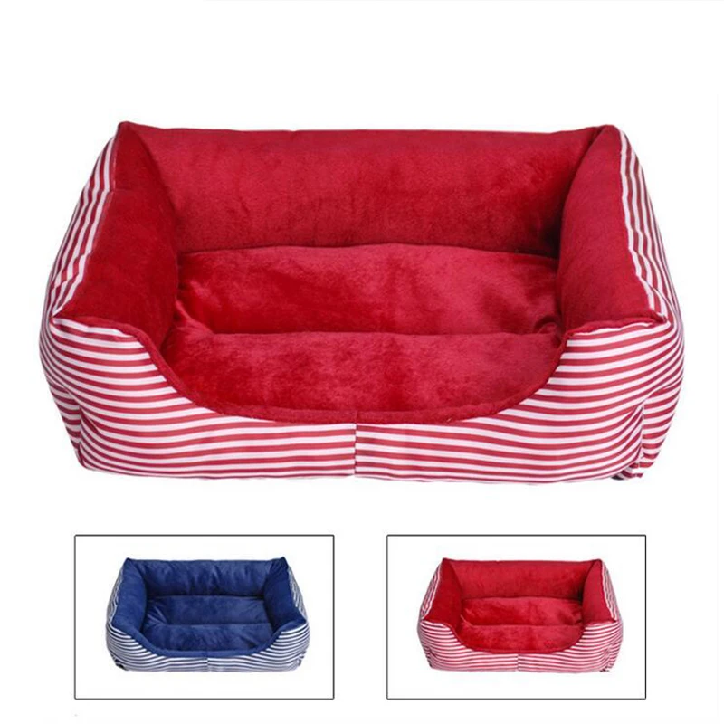 cheap 2 Colors Pet Sofa Dog House Beds Kennel Breathable Soft Fleece Striped Warm Pinstripe Square Cat Bed Hand Wash Pet Products S L