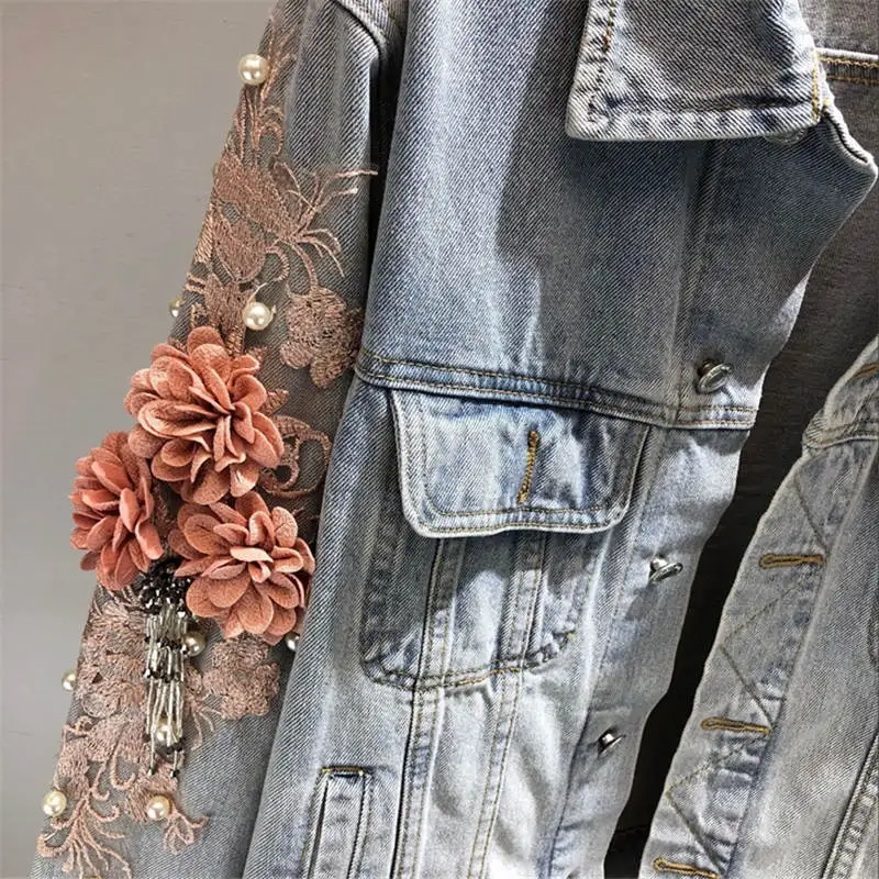Женское короткое джинсовое пальто Neploe, новинка, джинсовая куртка с объемным цветком, женские модные ковбойские джинсовые куртки с вышивкой, верхняя одежда для девочек 36896