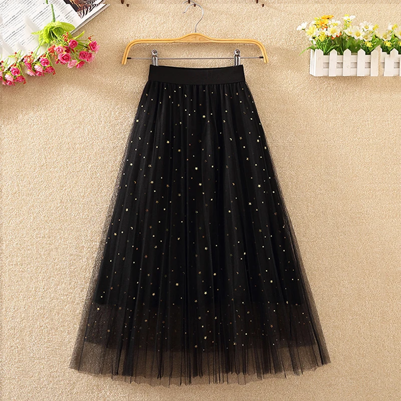 

Spring 2019 New Arrival Elastic Waist Show Fitness Artistic Lace Fairy Tale A Line Skirts Matched Women Medium Length Lace Skirt