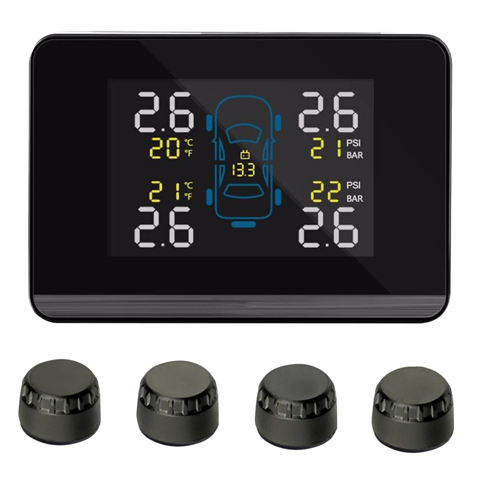 

Car Auto TPMS Wireless Tire Pressure Monitoring System LCD Display Monitor with 4 Sensors Cigarette Lighter Socket