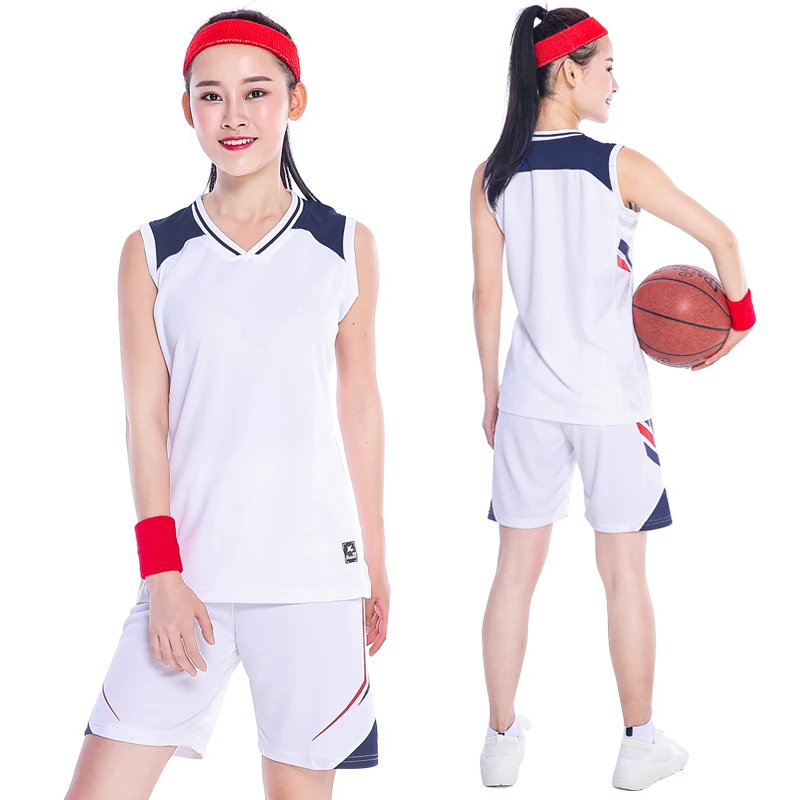 Новая Форма баскетбольная Женщины костюм колледж Спорт Баскетбол одежда леди шорты 2 шт обучение соревнований сервис Быстросохнущий - Цвет: White