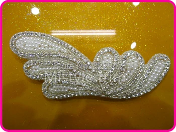 

Free shipping bridal pearl and crystal rhinestone beaded appliques motif accessories applique work designs for dresses