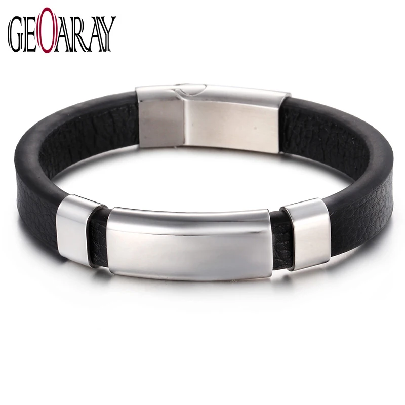 

Geoaray New Men Leather Belt Bracelet Female Male Stainless Steel Shiny Buckle Jewelry Fashion High Quality Cool Charm Bracelets