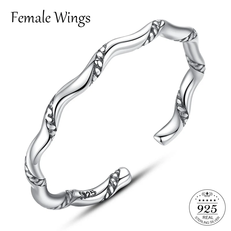 

FEMALE WINGS Thai Silver Rings 925 Sterling Silver Ladies Retro Adjustable Open Rings Christmas Gift Party Fine Jewellery FR147