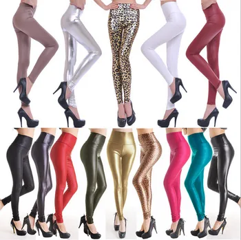 

Sexy Women Shiny Metallic High Waist Black Stretchy Imitation Leather Leggings Pants XS S M L 100PCS