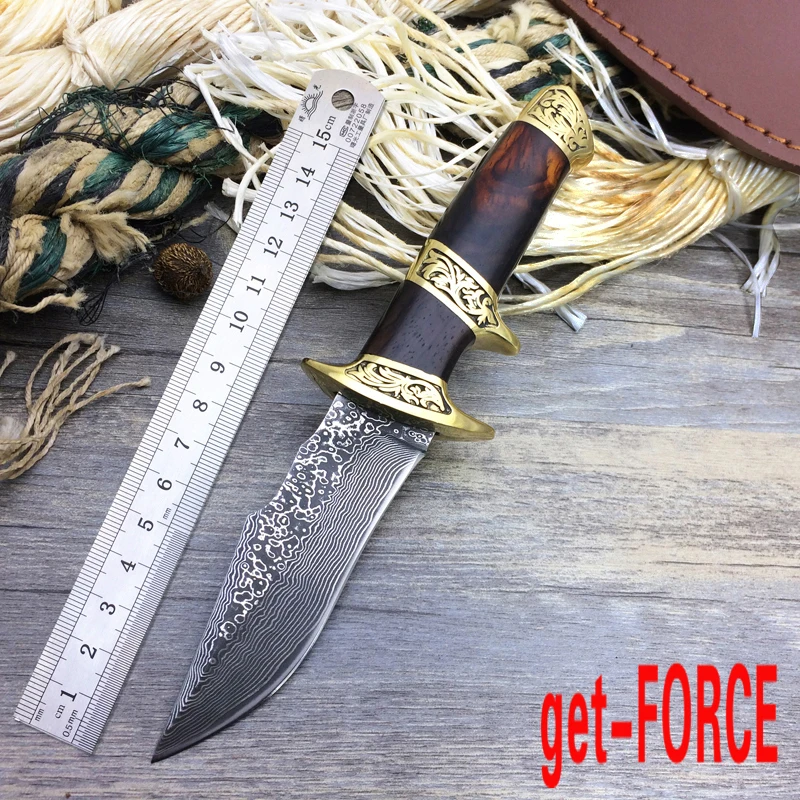 

get-FORCE Damascus Steel Tactical Fixed Blade Knife, Collection Damascus Hunting Knife,EDC Straight Knives,Camping Knives Tools