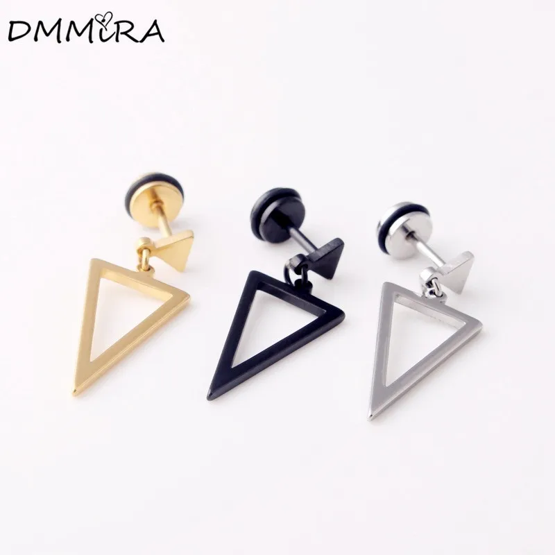 

Fashion Punk Silver gold Black Triangle Titanium Steel Women Men Long Hollow Double Triangle Chain Earrings Brincos Jewelry