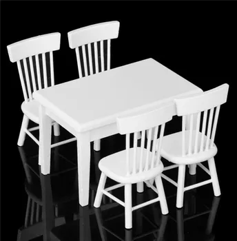 

1:12 Dollhouse Miniature Furniture White Dining Room 1 Table 4 Chairs 5pc Set