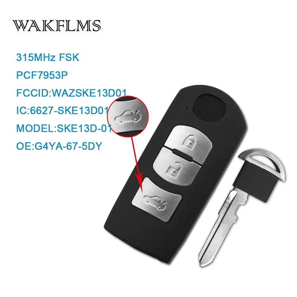 3 кнопки Smart Remote ключа автомобиля 315 мГц для Mazda AXELA Atenza Roadster 2012 2013 2015 с PCF7953P чип
