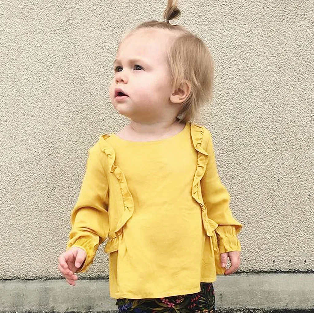 

Toddler Baby Kids T-shirt Girls Ruffle Lace-Up Soild Shirt Tees Clothes for Girl Autumn Long Sleeve Tops Shirt Clothes Costume