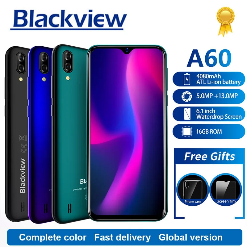  Blackview A60 Smartphone 4080mAh 1GB+16GB Quad Core Android 8.1 6.1 inch 19.2:9 Screen 13.0MP Dual 