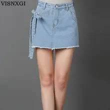VISNXGI Летняя джинсовая юбка Женская высокая талия нерегулярный край Selegant лук джинсовые юбки женские мини Faldas повседневная юбка карандаш
