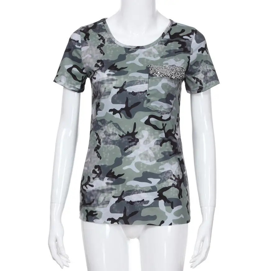 Camouflage Printed Camo T Shirts Women Army Short Sleeves O Neck Female T shirt Top Summer Tee