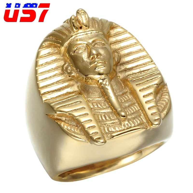 

US7 Hip Hop Mysterious Tutankhamun Egyptian Pharaoh Men Rings Bling Stainless Steel Mens Signet Ring Heavy Rock Jewelry
