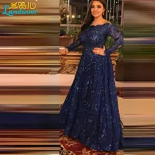 Nach Maß Langarm Elegante Plus Size Prom Kleider 2016 neue Dame Dunkelblau Lange Pailletten Abendkleider Robe Longue Bleu