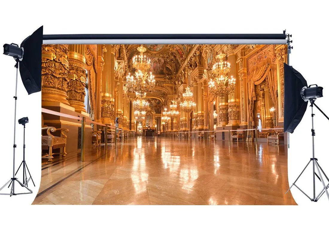 

Luxurious Palace Backdrop Elegant European Golden Castle Backdrops Chandelier European Interior Photography Background