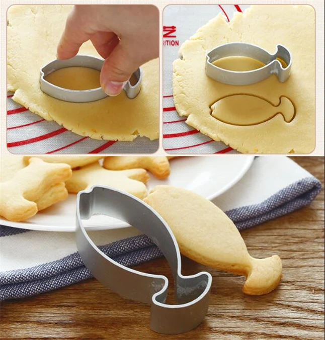 

2pcs/Lot Aluminium Alloy Cute Fish Shape Baking Biscuit Mold Chocalate Cake Cookie Cutter Mold Cutter Tool For Self made Cookie