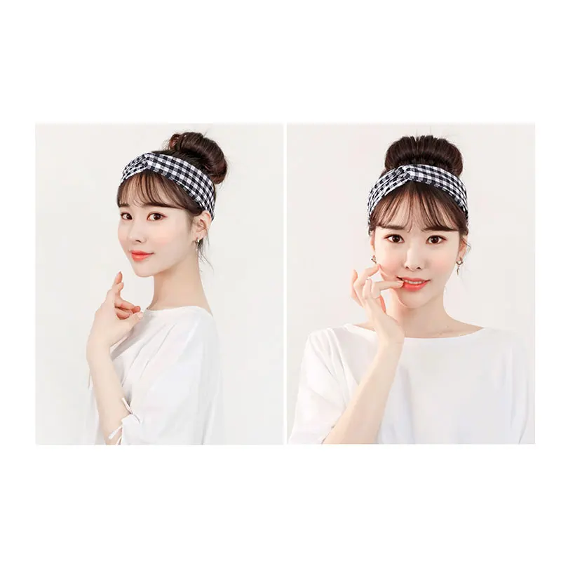 

Cute Plaid Girls Women Spring Summer Fresh Headband Vintage Cross Knot Elastic Hair Bands Baby Hairband Fashion Hair Accessories