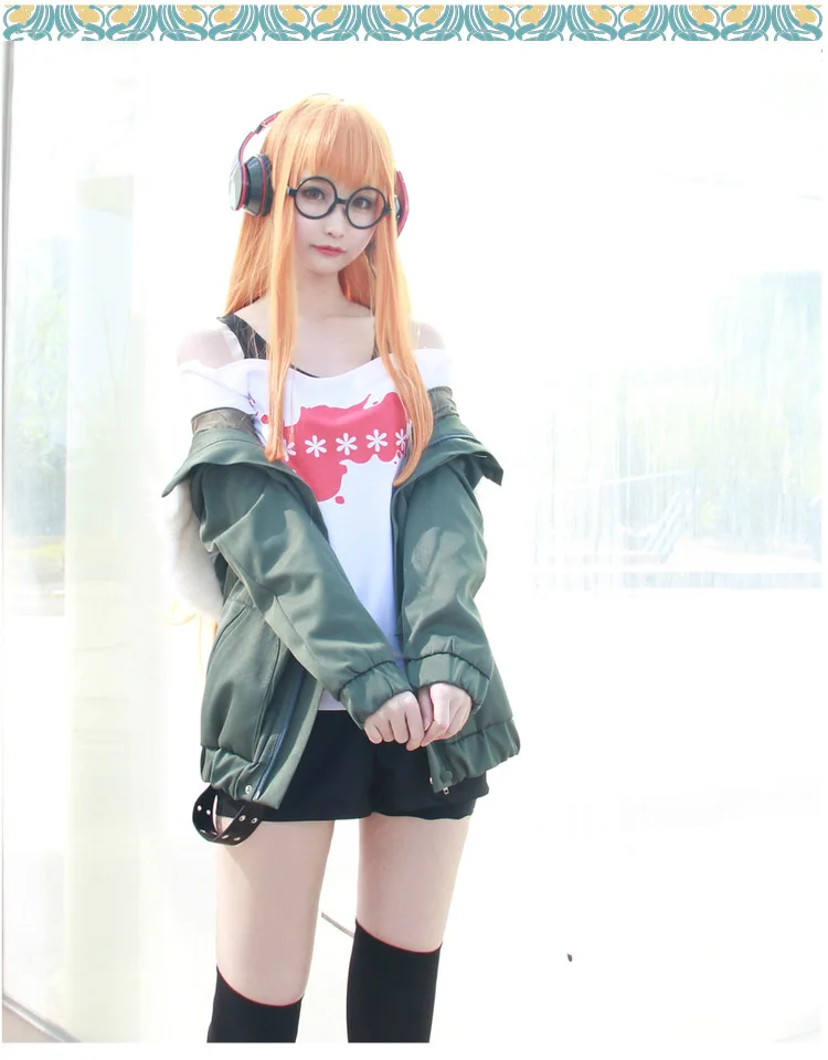 Cosplay&ware Anime Cosplay Persona 5 Costume Futaba Sakura Uniforms Jacket T-shirt Shorts Belt Stockings Glasses -Zentai shop online