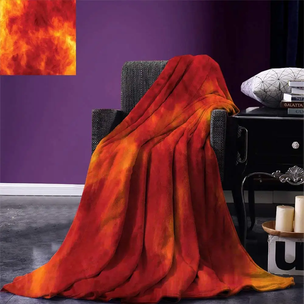 Orange Throw Blanket Graphic of Fire Vibrant Flames Illustration Heat