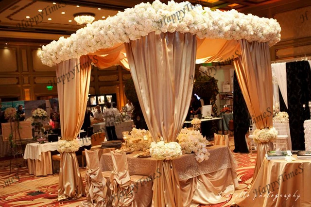 boda al aire libre decoración de lujo cortina dosel en champagne