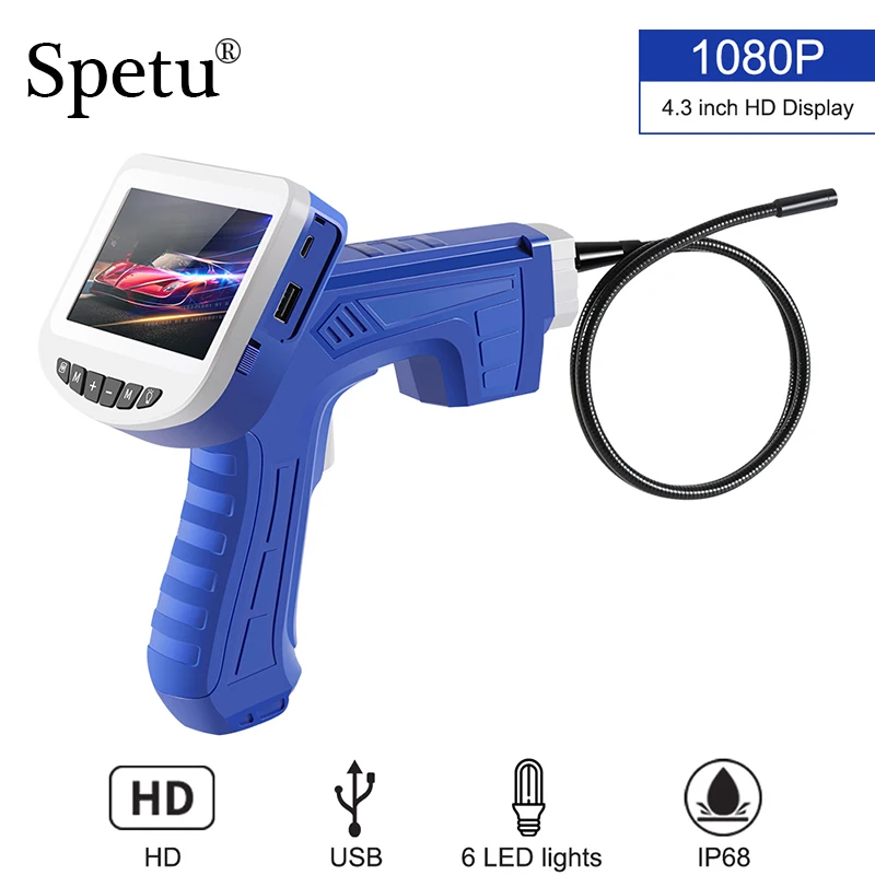 

Spetu 1080P HD Handheld With 4.3 inch LCD Display Endoscope Industrial 8mm 6LED IP68 Waterproof Snake Tube Hard 1M/3M Endoscope