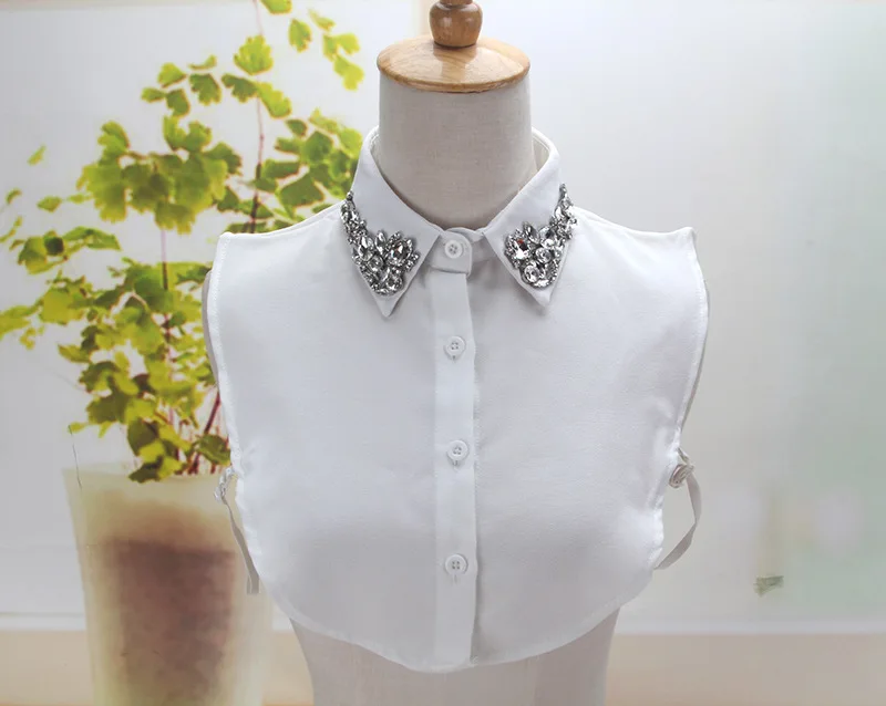 Decorativa Decoración Falso Pict Mujer Sólida Cuello De color Color Negro Camisa Blanco Picture Algodón Accesorios Bordada As Blusa 8qgCE