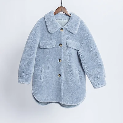 Пальто с искусственным мехом больших размеров, женское плотное теплое зимнее пальто больших размеров, Женское пальто из натурального овечьего меха, плюшевая пушистая куртка - Цвет: Blue