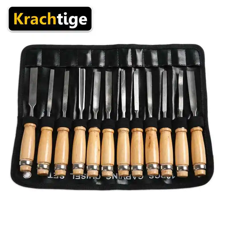 Krachtige 12 шт. резьба по дереву стамеска набор деревообрабатывающий Профессиональный токарный станок Инструменты для вырезания