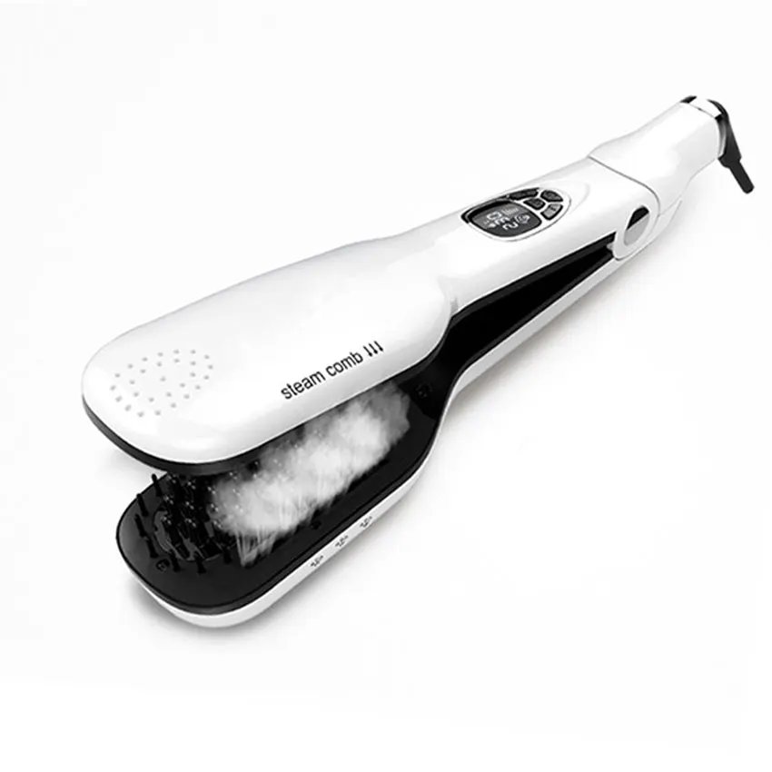 Queenme Steam Hair Straightener Brush With LCD Display Electric Ceramic