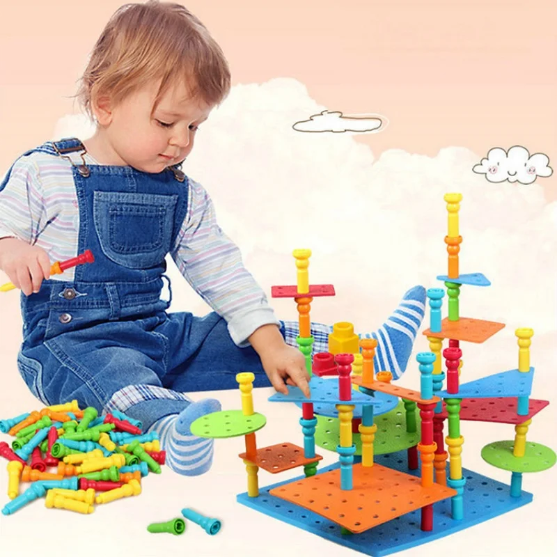 Fly AC intelligence stitching plastic small nail plate pull nails early education building blocks toy