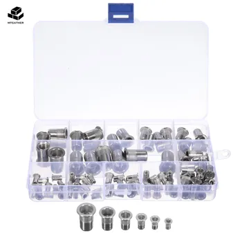

MTGATHER 93Pcs Stainless Steel Rivet Nut Kit Insert Nut Metric Thread M3/4/5/6/8/10 Flat Head Nutsert Cap Set With Box