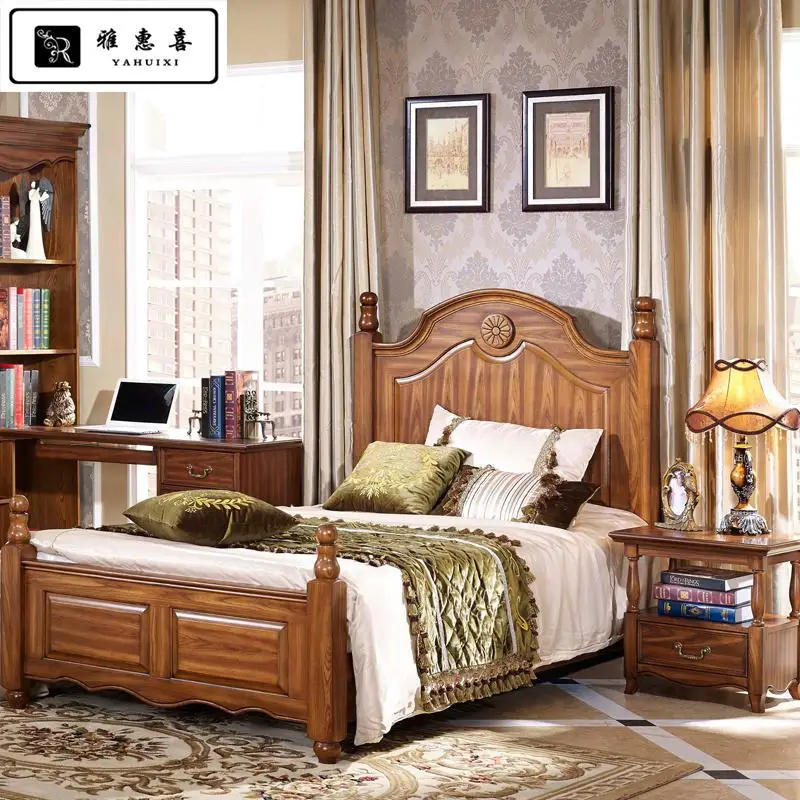 European classical carved wood bed children bed 12 m American upscale