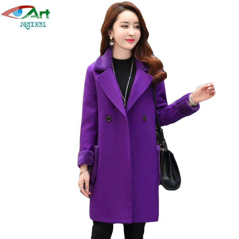 JQNZHNL 2018 New Wool Coats Women Turn Down Collar Woolen