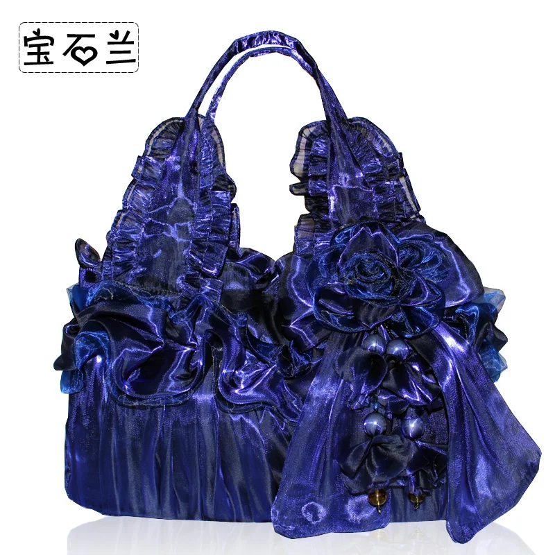Новая ручная работа для женщин среднего возраста сумка женская шелковая кружевная принцесса свадебный цветок Дамская сумочка вечерняя сумка Свадебная сумка - Цвет: Sapphire blue
