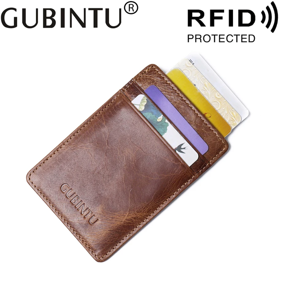 

Small Bank ID Business Credit Men Card Holder Genuine Leather RFID Wallet Male Purse Protection Blocking Case For Cardholder Bag