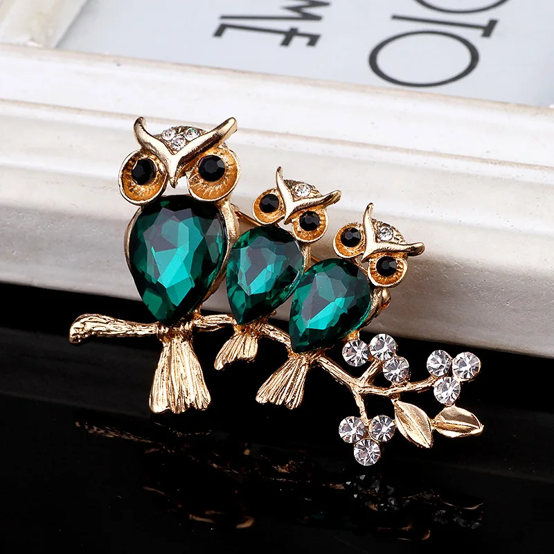 

Free Shipping 3PCS/Lot Crystal Rhinestone Paved Animal Owls Alloy Garment Brooch Pins Women Fashion Jewelry Garment Decor Brooch