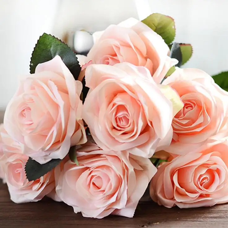 Искусственный шелк, 10 голов, букет французских роз, искусственные цветы, украшение для стола, свадебные цветы, вечерние, аксессуары, Флорес