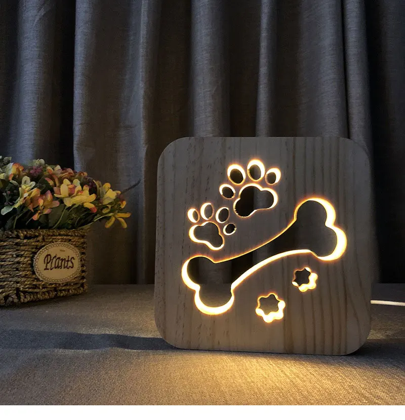 Creative 3D LED Wooden Lights Cute Dog Night Lamp Warm Mood Lamp 3D Shadow Luminaria Lamp Birthday Gifts For Baby Kids Bedroom Decor (5)
