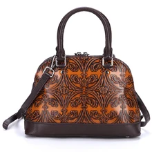 Новая женская сумка-тоут из натуральной кожи с верхней ручкой, тисненая натуральная кожа, Ретро стиль, сумка-мессенджер через плечо