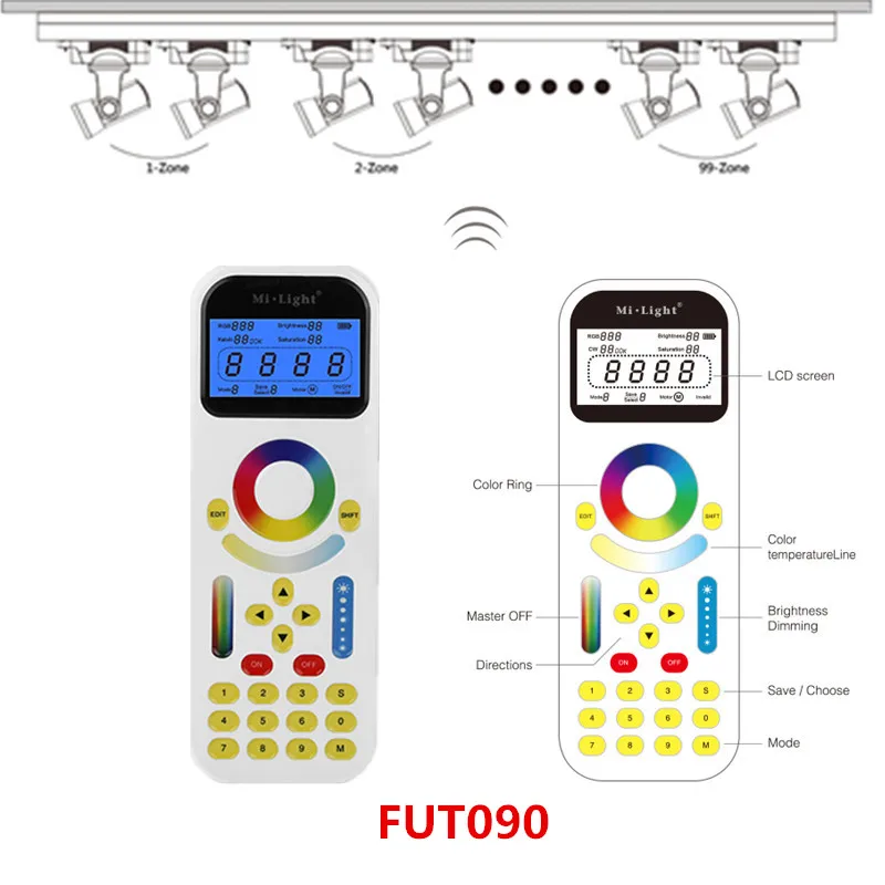 

Mi Light 12V 24V 2.4GHz Remote Control for LED Tracklight FUT090 for CCT DIM RGB RGBW LED Strip+LS1 4 IN 1 Smart LED Controller